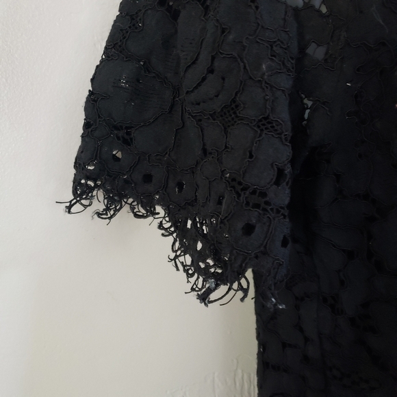 Ellison Women's Medium Black Lace Crop Top Blouse Short Sleeve Lined Shirt - Picture 4 of 8